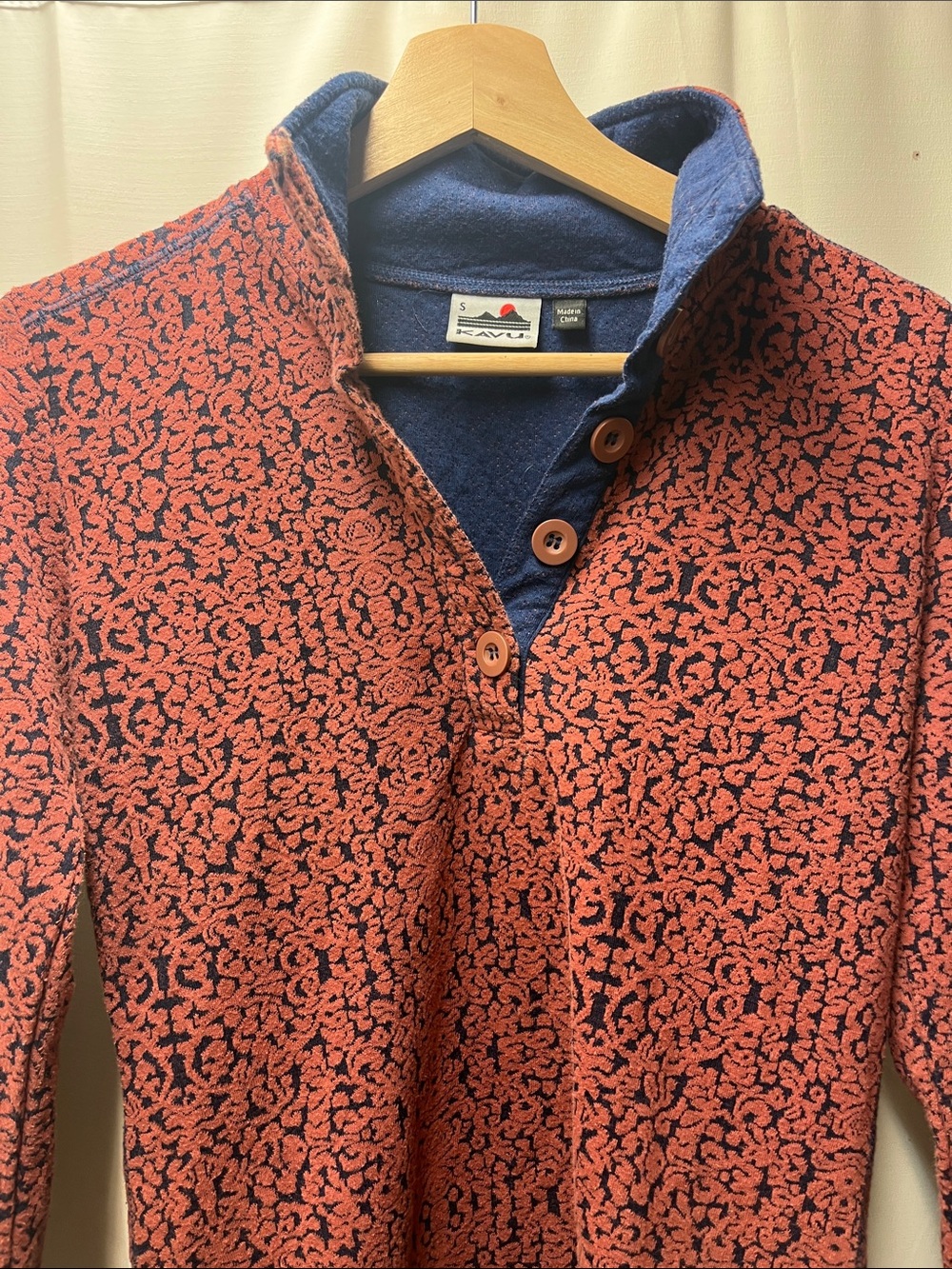 Kavu Pink Blue Terrain Lopez Spandex Button Up Crewneck Sweater Yoga Outdoors- S - Picture 2 of 5